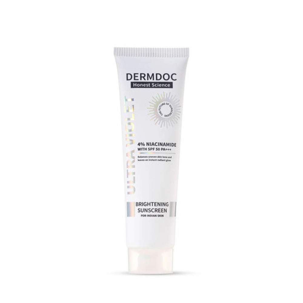 DERMDOC 4% Niacinamide Brightening Sunscreen with SPF 50 Sun Protection (30 gm) | Sunblock | Sunscreen for Oily Skin | PA +++ | UV Protection | Shine Free Formula