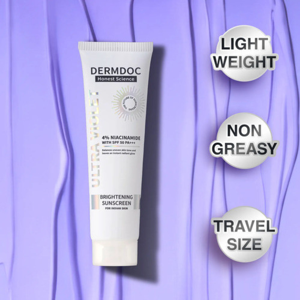 DERMDOC 4% Niacinamide Brightening Sunscreen with SPF 50 Sun Protection (30 gm) | Sunblock | Sunscreen for Oily Skin | PA +++ | UV Protection | Shine Free Formula