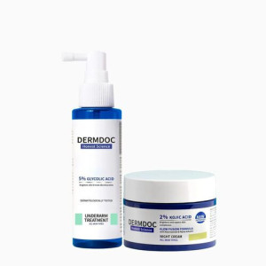 DermDoc Brighten Up Combo | 2% Kojic Acid Night Cream with Niacinamide-50g  5% Glycolic Acid Underarm Brightening Spray Treatment -100 m