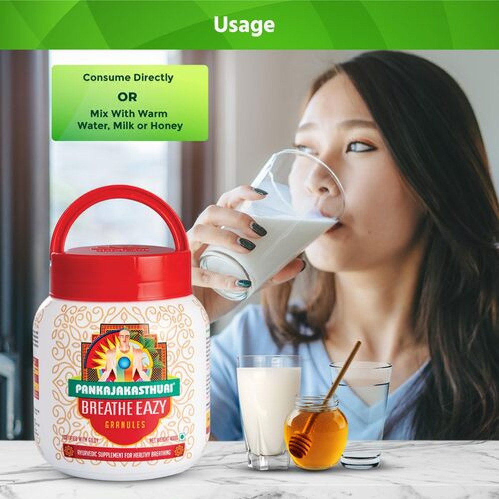 {"en":"Pankajakasthuri Breathe Eazy Granules Ayurvedic For Cough & Cold, Sinus, Asthma, Bronchitis & Breathing Disorders | Natural Immunity Booster | Unique Blend of 17 Ayurvedic Herbs - 400g