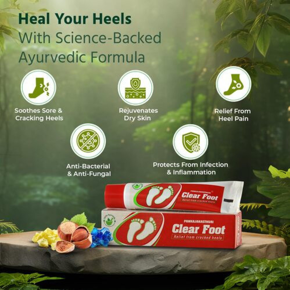 Pankajakasthuri Clear Foot Ayurvedic Ointment for Cracked Heels, Dry Skin & Heel Pain - 25g