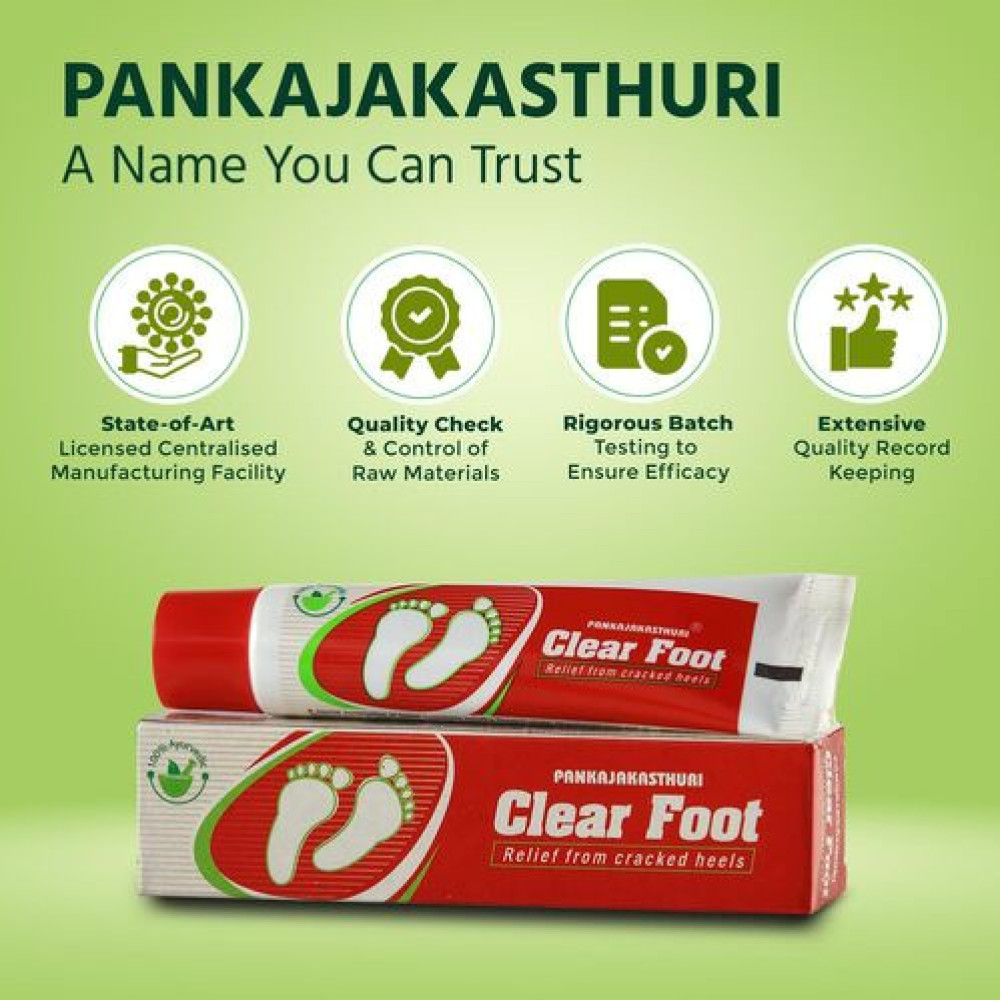 Pankajakasthuri Clear Foot Ayurvedic Ointment for Cracked Heels, Dry Skin & Heel Pain - 25g