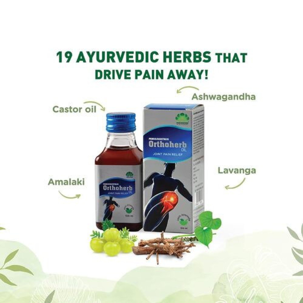 Pankajakasthuri Orthoherb Oil Ayurvedic Pain Relief from Joint, Muscle, Back Pain, Sprains, Sports injuries reducing Inflammation and Sciatica - 100ml