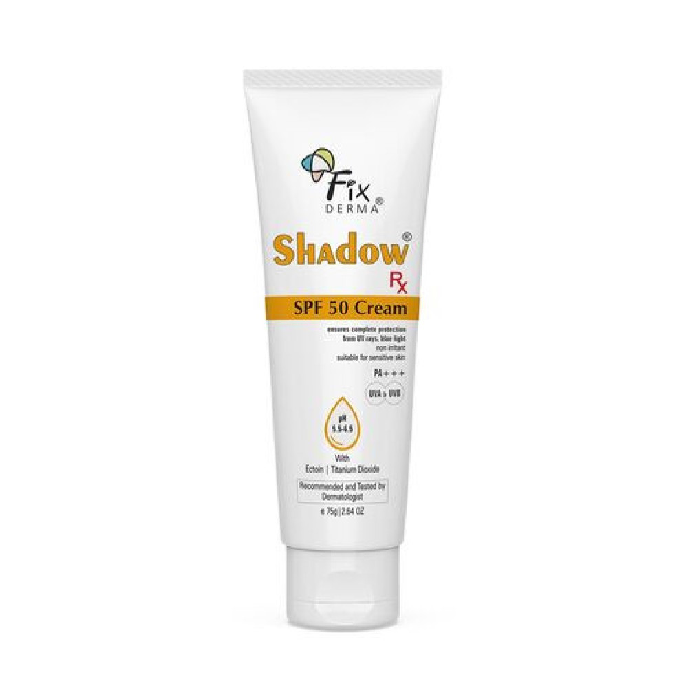 Fixderma Shadow RX Sunscreen SPF 70+ Cream | Sunscreen for Dry Skin | Sunblock SPF 50 | Hybrid Sunscreen with UVA & UVB Filters, Antioxidants, IR Protection and Blue Light Protection - 75gm