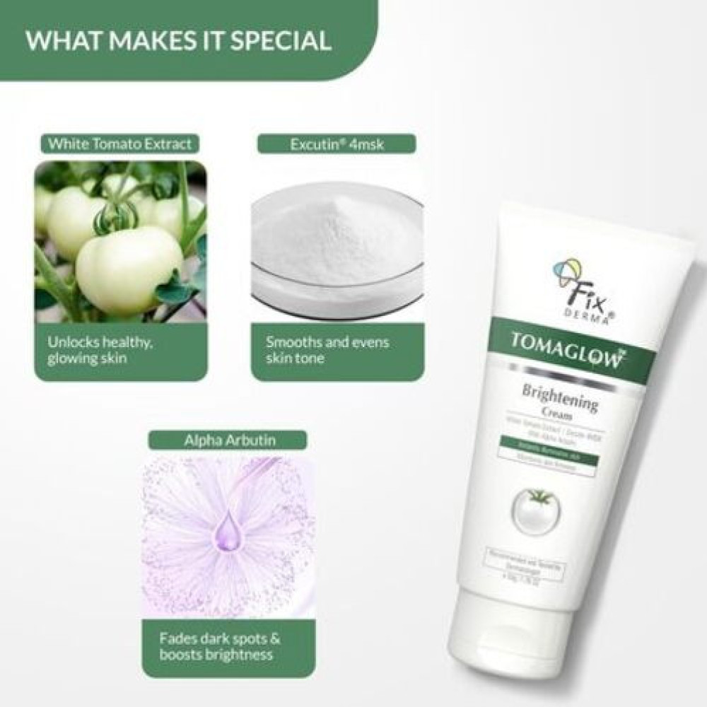 FIXDERMA Tomaglow Brightening Face Cream With White Tomato Extract, Excutin 4MSK With 2% Alpha Arbutin 4% Niacinamide, Lightens Dark Spots & Instantly Illuminates Skin, Face Cream For"