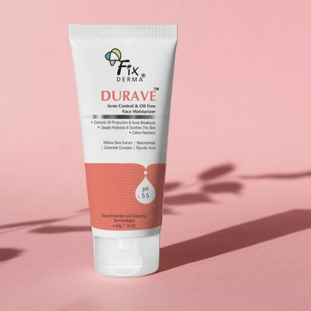 Fixderma Durave Acne Control & Oil Free Moisturizer for Face with Glycolic Acid | Niacinamide | Oily Skin | Face Moisturizer for Women & Men - 50 gm