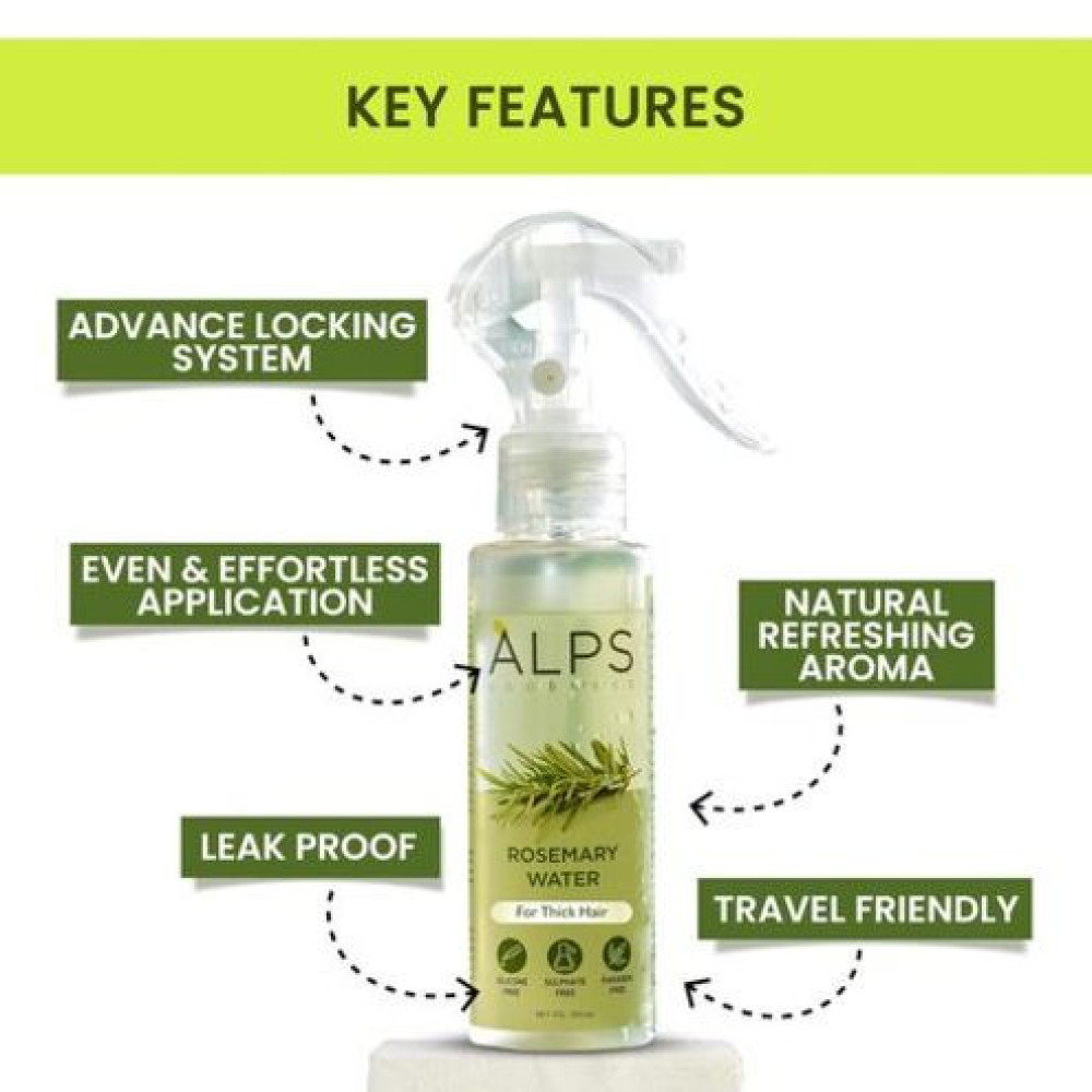 {"en":"Alps Goodness Rosemary Water Spray For Hair Growth (100 ml) | Hair Spray for Regrowth | Rosemary Mist | Adds Shine | Helps Reduce Hairfall | Strengthens Hair | Suitable For All Hair Ty