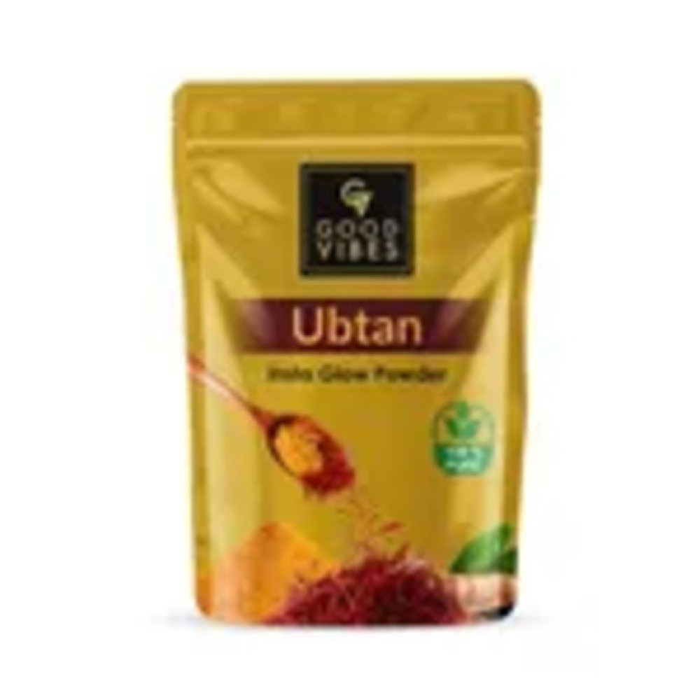 Good Vibes Ubtan 100% Pure Insta Glow Powder, 50 g | Detoxifying Cleansing Brightening Face Pack Powder For All Skin Types | With Turmeric, Saffron, Gram Flour | No Parabens