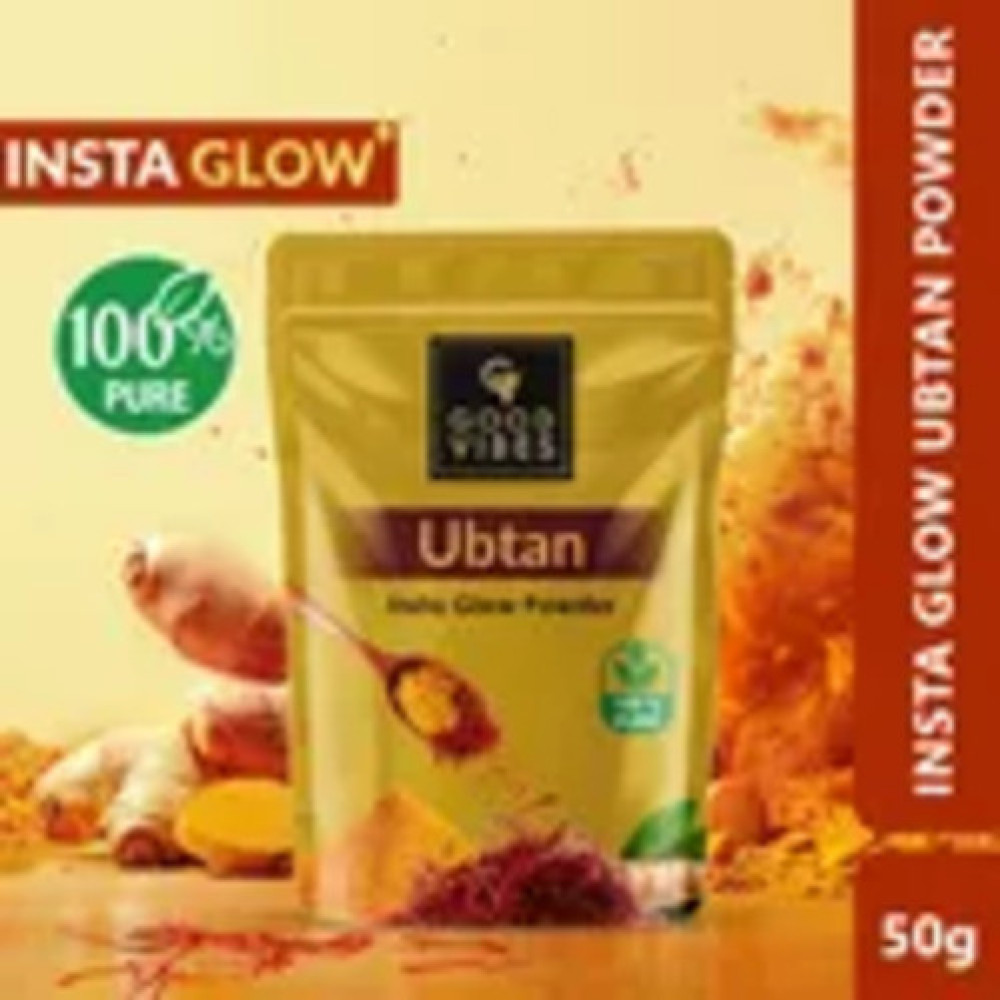 Good Vibes Ubtan 100% Pure Insta Glow Powder, 50 g | Detoxifying Cleansing Brightening Face Pack Powder For All Skin Types | With Turmeric, Saffron, Gram Flour | No Parabens