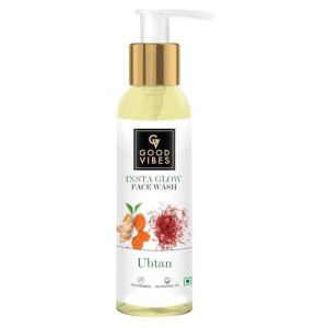 Good Vibes Ubtan Insta Glow Face Wash, 120 ml | Brightening, Soothing, Moisturizing Face Cleanser For All Skin Types | With Turmeric, Saffron, Vitamin B3 | No Parabens, Sulph