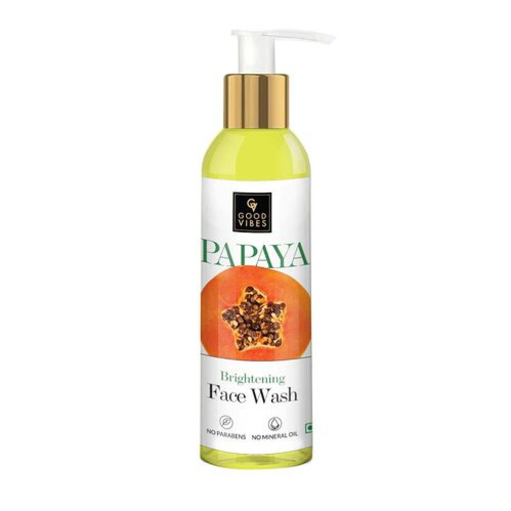 Good Vibes Papaya Brightening Face Wash 120 ml - Radiant Glowing Moisturizing Brightening Anti Ageing Pore Cleansing Formula for All Skin Types, Natural, No Parabens & Mineral Oil, No