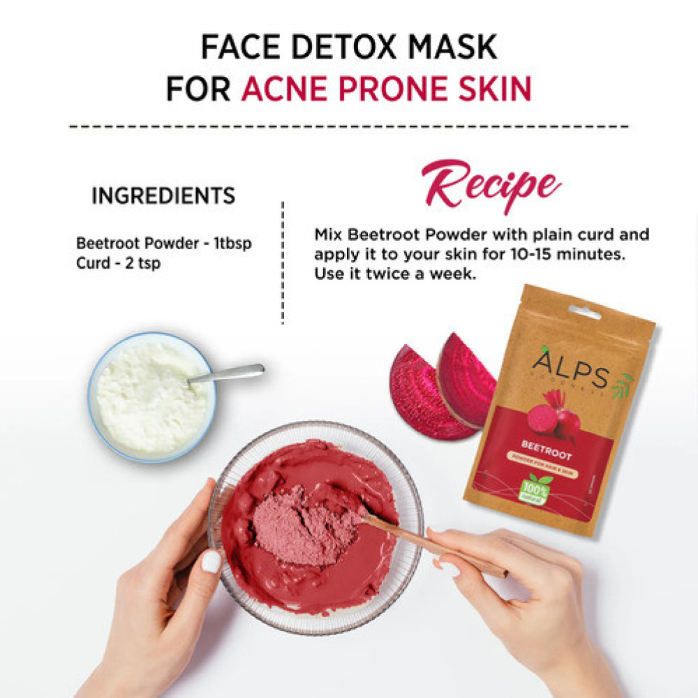 Alps Beetroot Powder For Skin & Hair, 50g 100% Natural Powder Face Mask For Skin Brightening Hair Mask For Nourishing Hair Follicles No Chemicals, No Preservatives-Pack Of-2