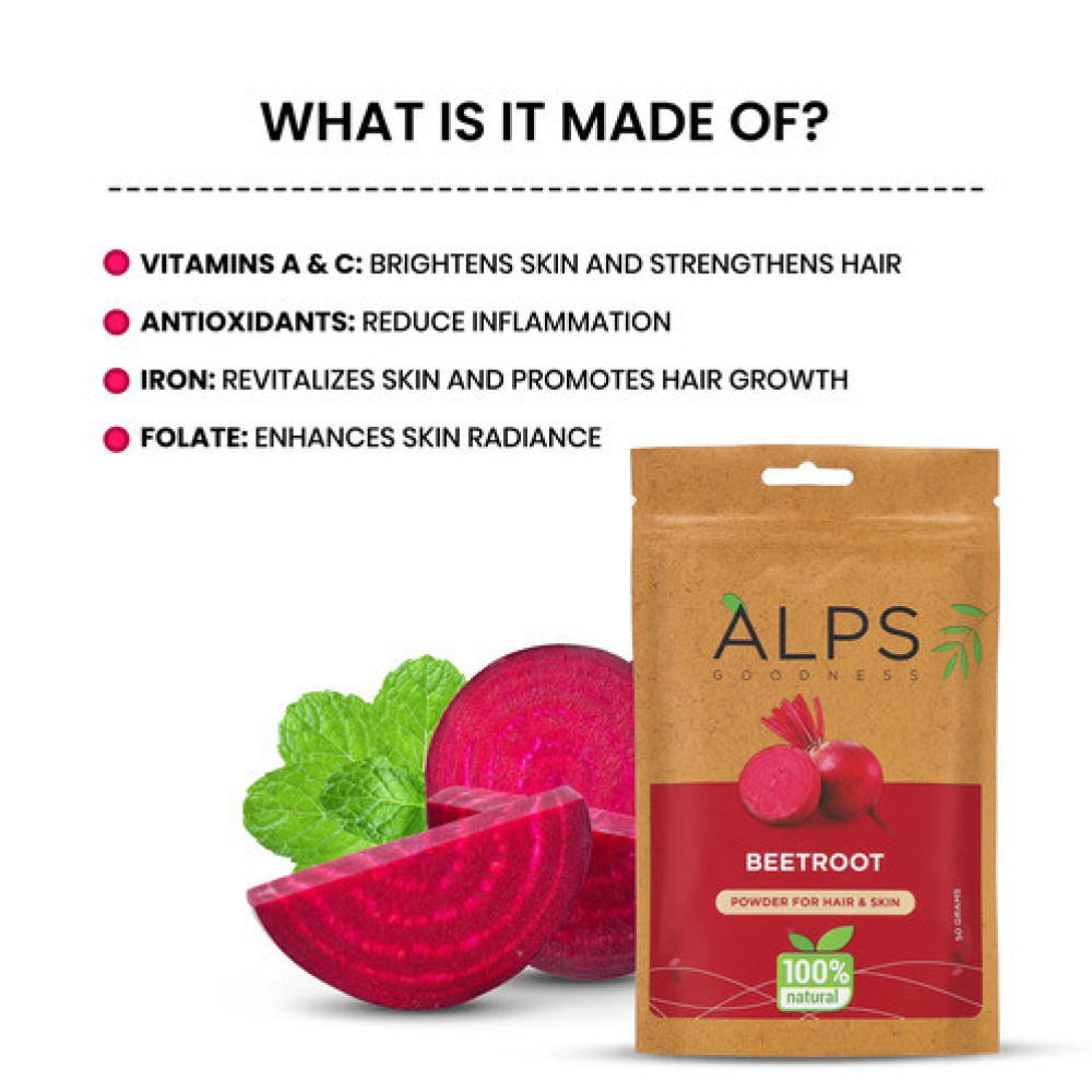 Alps Beetroot Powder For Skin & Hair, 50g 100% Natural Powder Face Mask For Skin Brightening Hair Mask For Nourishing Hair Follicles No Chemicals, No Preservatives-Pack Of-2