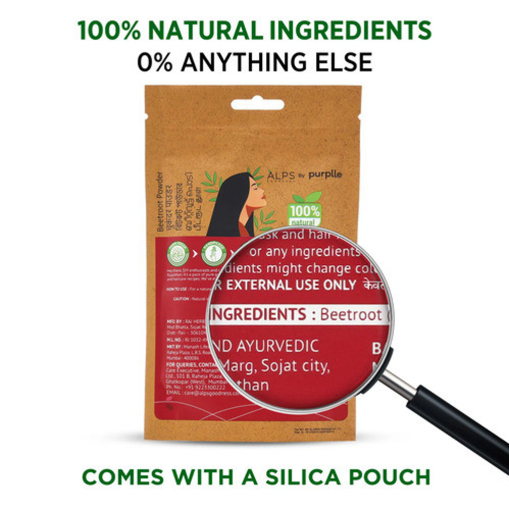 Alps Beetroot Powder For Skin & Hair, 50g 100% Natural Powder Face Mask For Skin Brightening Hair Mask For Nourishing Hair Follicles No Chemicals, No Preservatives-Pack Of-2