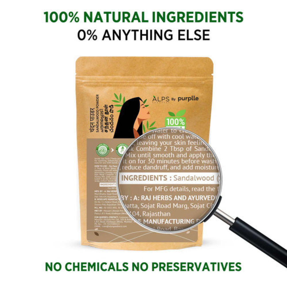 Alps Goodness Sandalwood Powder for Skin & Hair, 50 g | 100% Natural Face Mask Powder For Even Toned Glowing Skin | No Chemicals, No Preservatives, No Pesticides