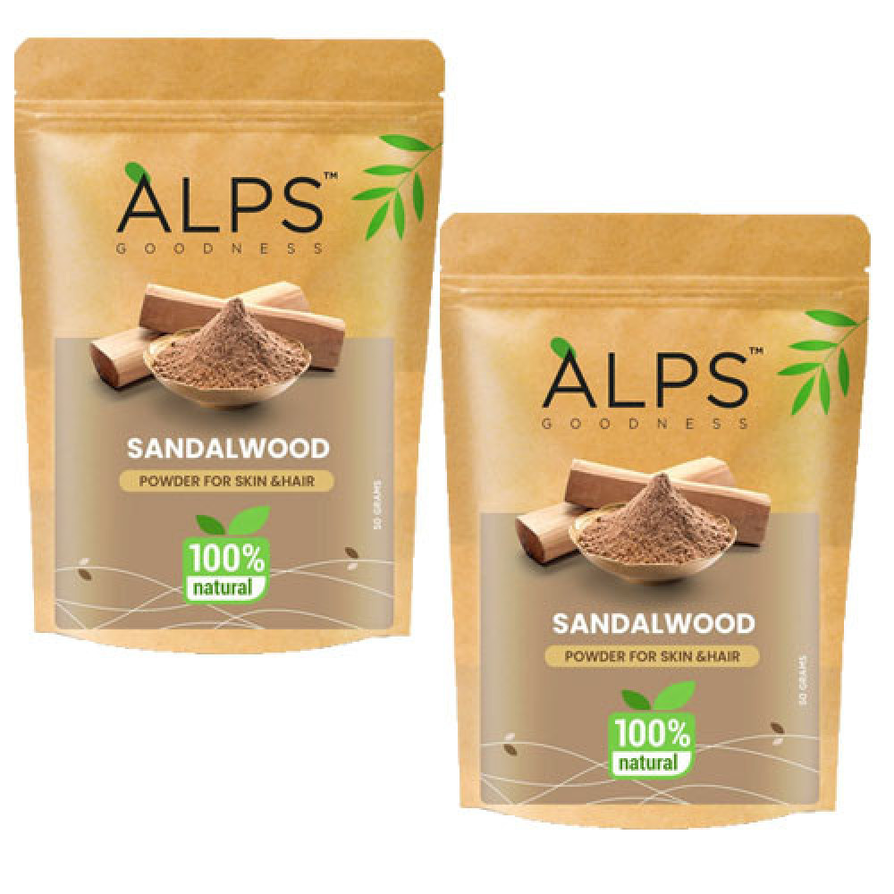 Alps Goodness Sandalwood Powder for Skin & Hair, 50 g | 100% Natural Face Mask Powder For Even Toned Glowing Skin | No Chemicals, No Preservatives, No Pesticides-Pack of-2