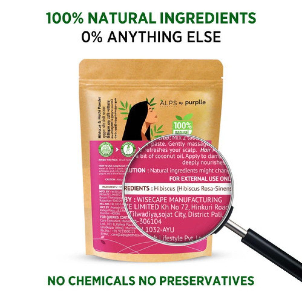 Alps Goodness Hibiscus Powder for Hair, 50 g | 100% Natural Face Mask Powder For Even Toned Glowing Skin | No Chemicals, No Preservatives, No Pesticides