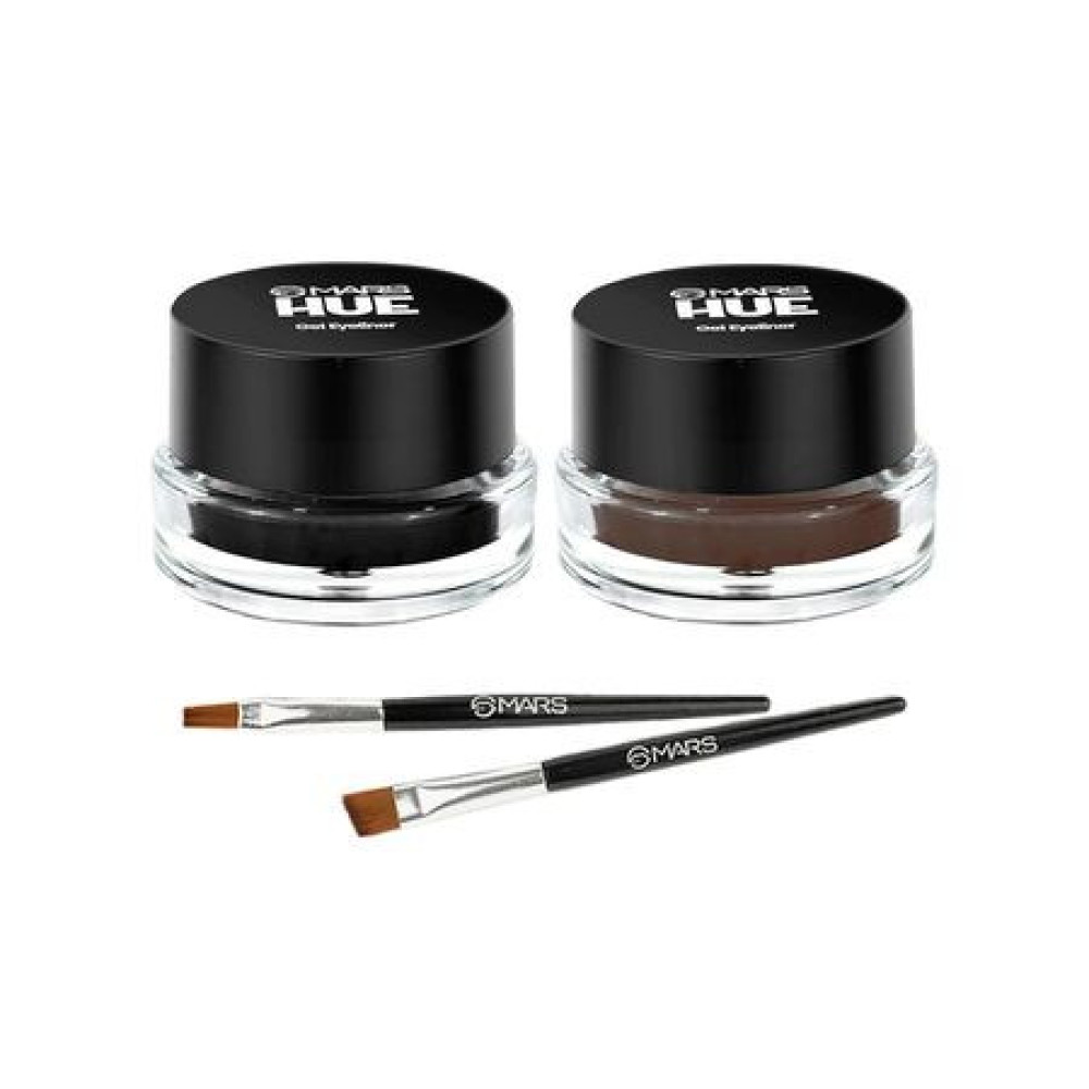 MARS 2-In-1 Hue Gel Matte Eyeliner | Waterproof & Smudgeproof Formula | Stay Upto 24 Hours | Comes With 2 Brush Set (6.0 Gm) (Black & Brown)