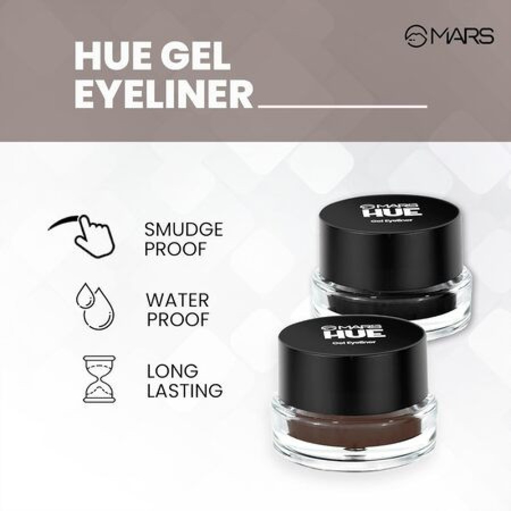 MARS 2-In-1 Hue Gel Matte Eyeliner | Waterproof & Smudgeproof Formula | Stay Upto 24 Hours | Comes With 2 Brush Set (6.0 Gm) (Black & Brown)