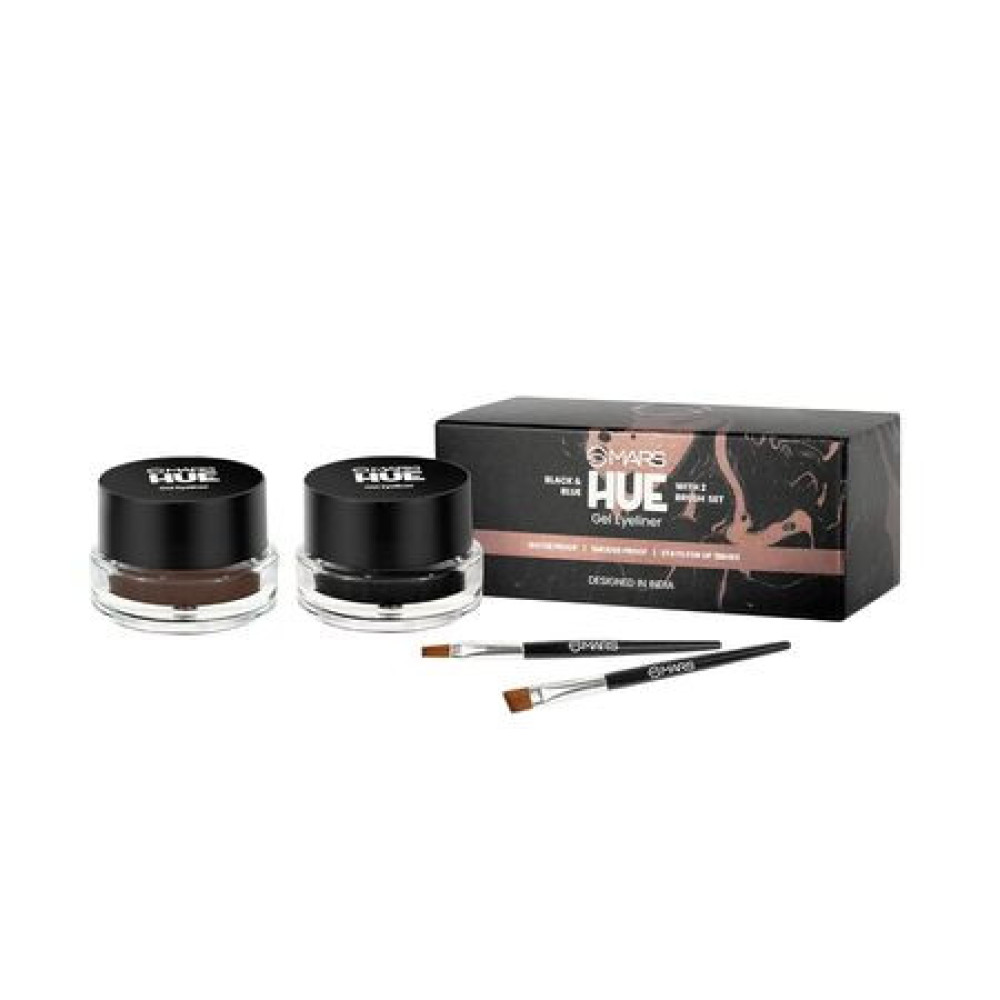 MARS 2-In-1 Hue Gel Matte Eyeliner | Waterproof & Smudgeproof Formula | Stay Upto 24 Hours | Comes With 2 Brush Set (6.0 Gm) (Black & Brown)