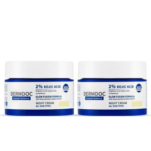 DERMDOC 2% Kojic Acid Night Cream With Niacinamide  Alpha Arbutin | Face Moisturizer For Glowing  Brightening Skin | Reduces Dark Spots  Pigmentation -50 Gm Pack Of-2